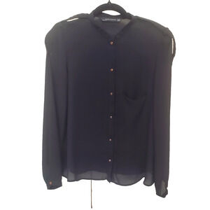Zara Women semi-sheer button up blouse classic wimsigoth business sz xs